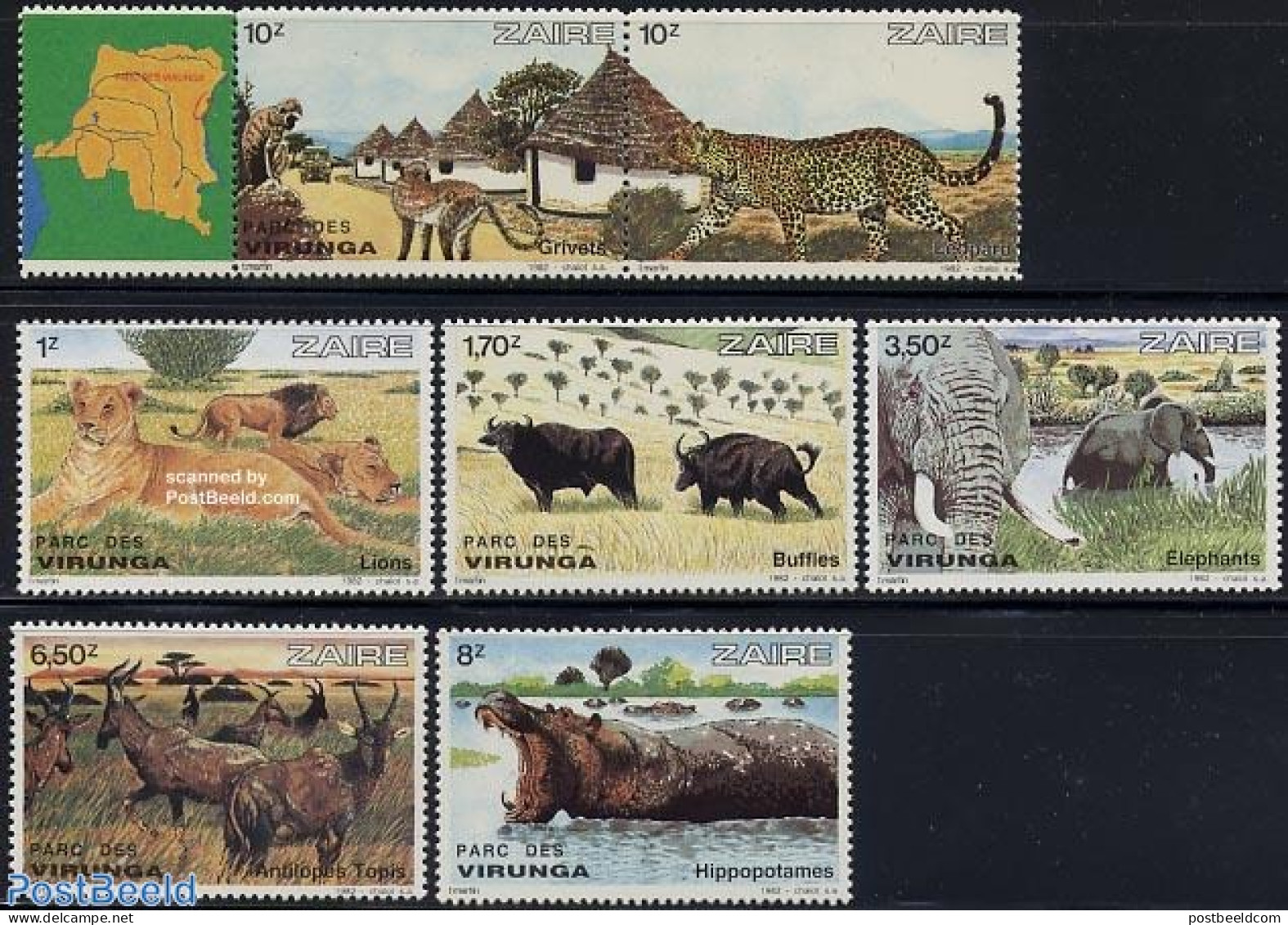 Congo Dem. Republic, (zaire) 1982 Virunga Park 7v, Mint NH, Nature - Animals (others & Mixed) - Cat Family - Elephants.. - Natuur