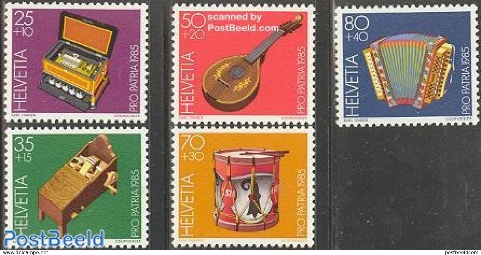 Switzerland 1985 Pro Patria 5v, Mint NH, Performance Art - Music - Musical Instruments - Unused Stamps