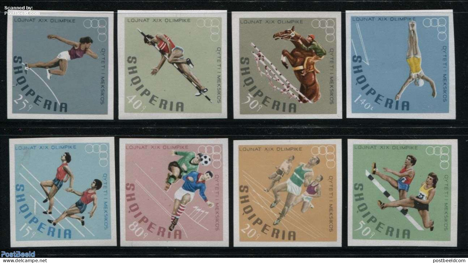 Albania 1968 Olympic Games Mexico 8v Imperforated, Mint NH, Nature - Sport - Horses - Football - Olympic Games - Swimm.. - Swimming