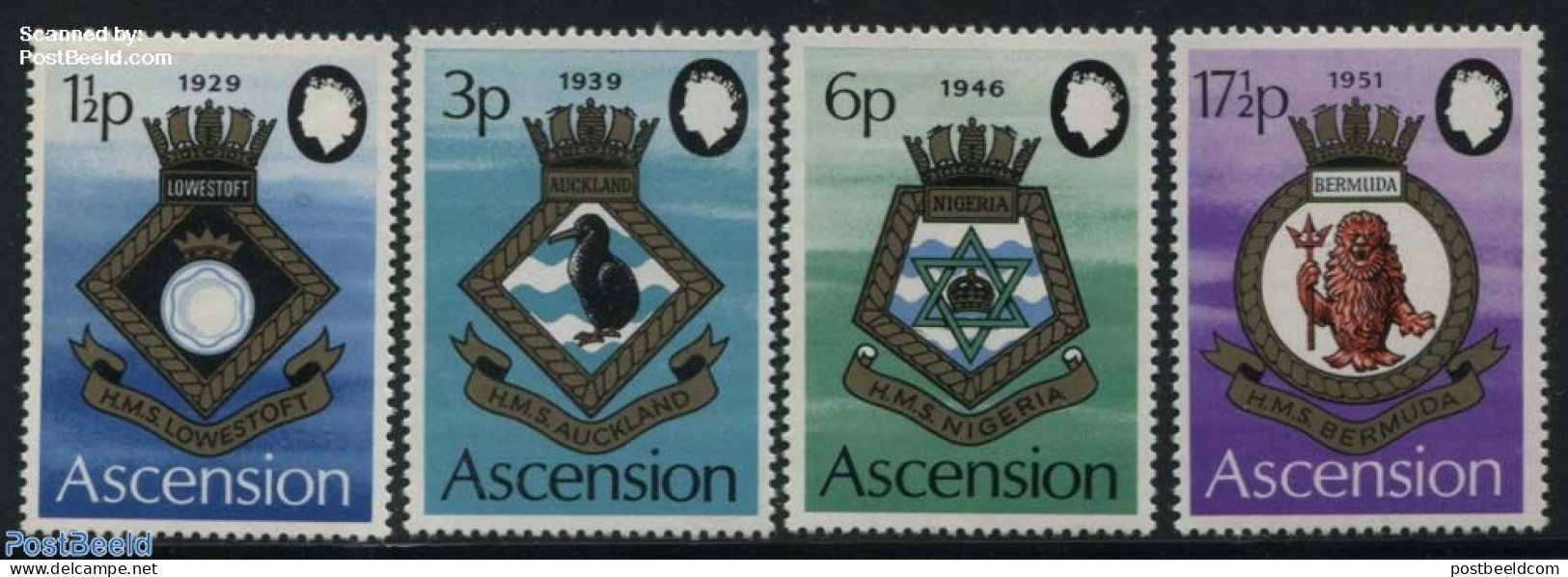 Ascension 1972 Royal Navy Naval Arms (IV) 4v, Mint NH, History - Nature - Coat Of Arms - Birds - Ascension (Ile De L')