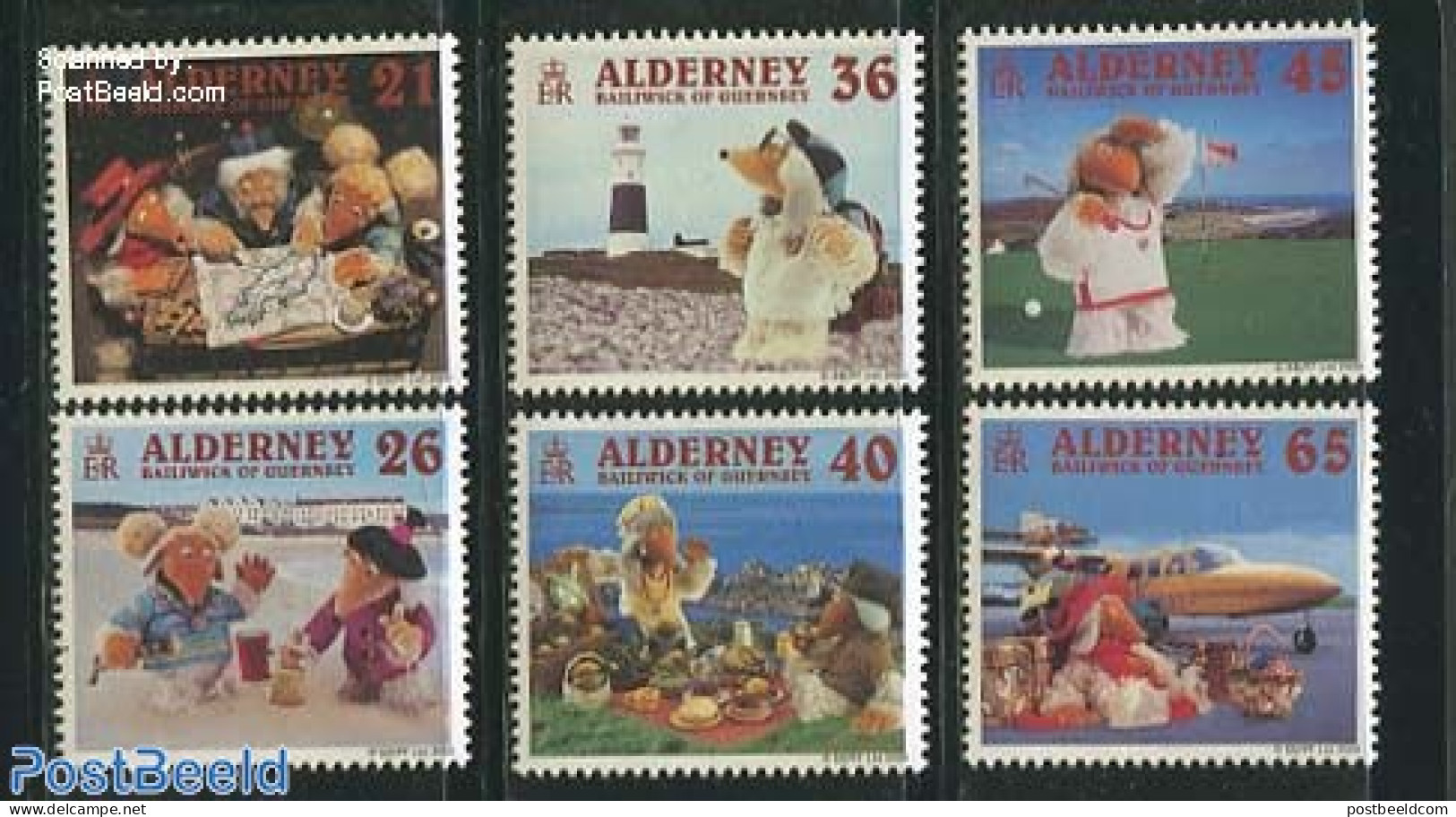 Alderney 2000 Wombles 6v, Mint NH, Health - Sport - Transport - Various - Food & Drink - Golf - Aircraft & Aviation - .. - Ernährung