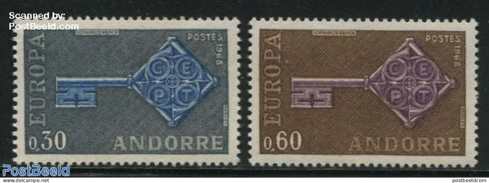 Andorra, French Post 1968 Europa CEPT 2v, Mint NH, History - Europa (cept) - Unused Stamps