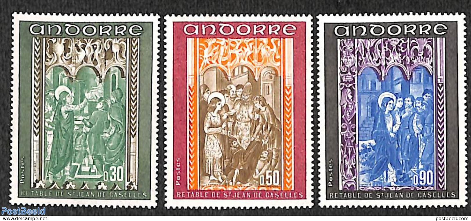 Andorra, French Post 1971 Frescoes 3v, Mint NH, Religion - Religion - Art - Paintings - Unused Stamps