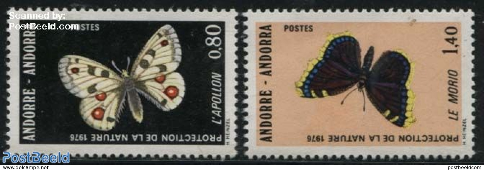 Andorra, French Post 1976 Butterflies 2v, Mint NH, Nature - Butterflies - Unused Stamps