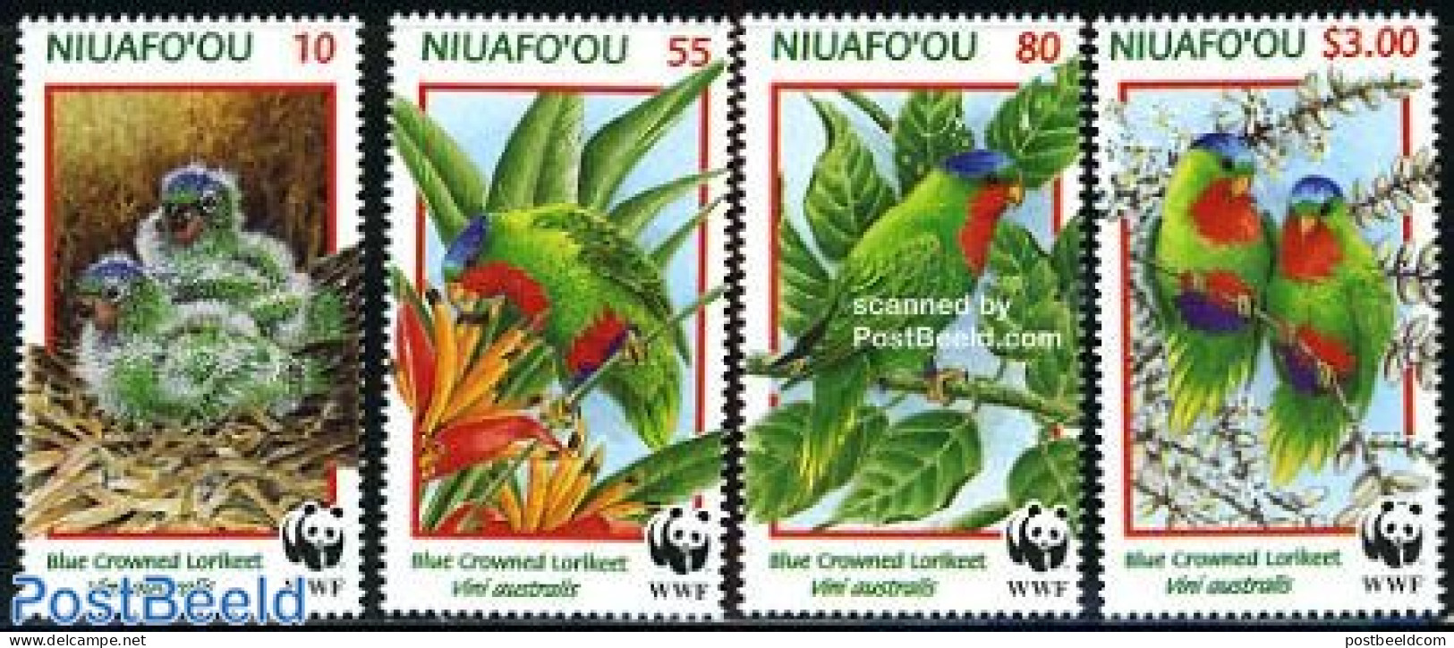Niuafo'ou 1998 WWF, Blue Crested Lorikeet 4v, Mint NH, Nature - Birds - Parrots - World Wildlife Fund (WWF) - Sonstige & Ohne Zuordnung