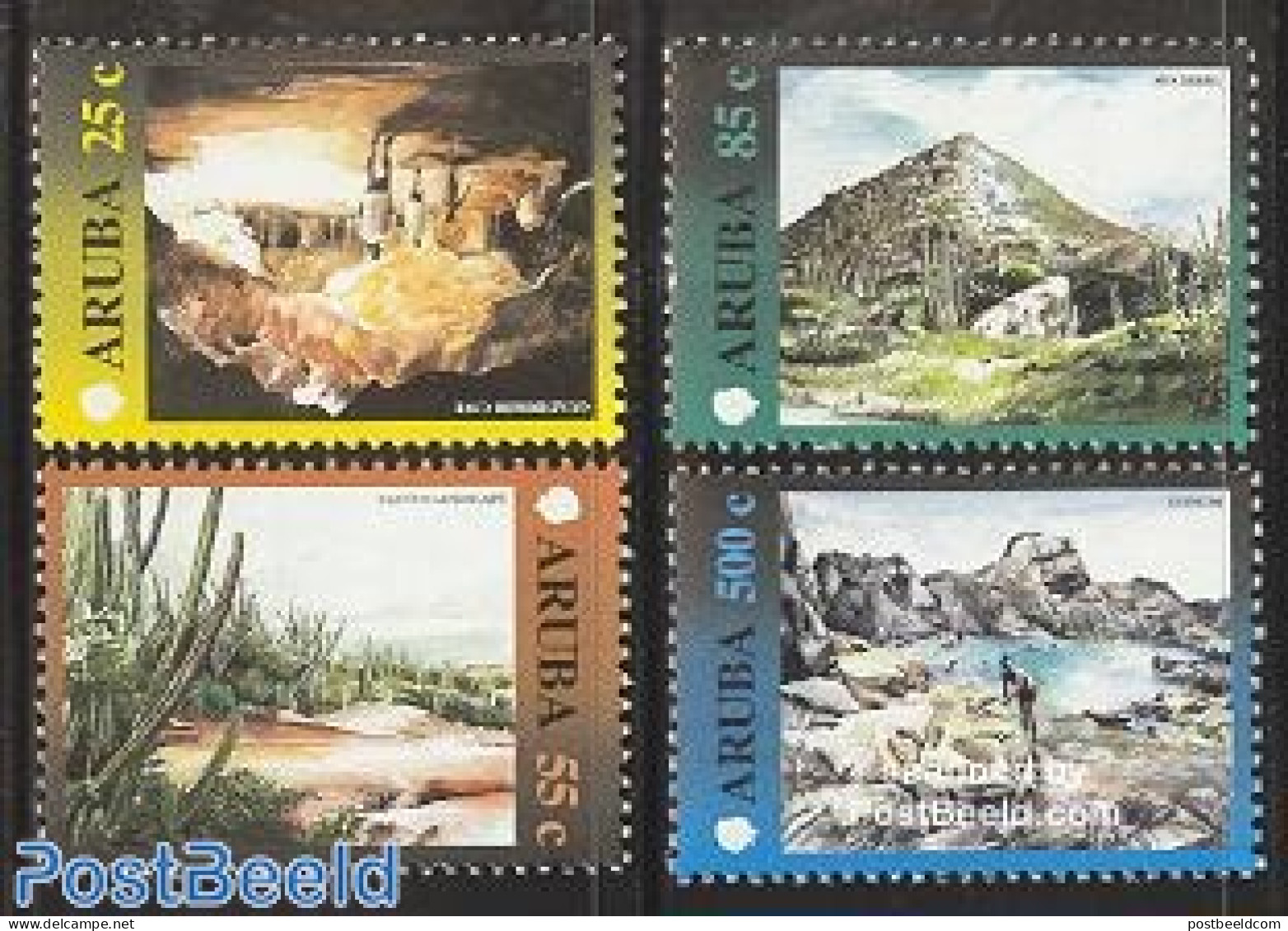 Aruba 2000 Definitives, Island Views 4v, Mint NH, History - Nature - Geology - Cacti - Cactusses