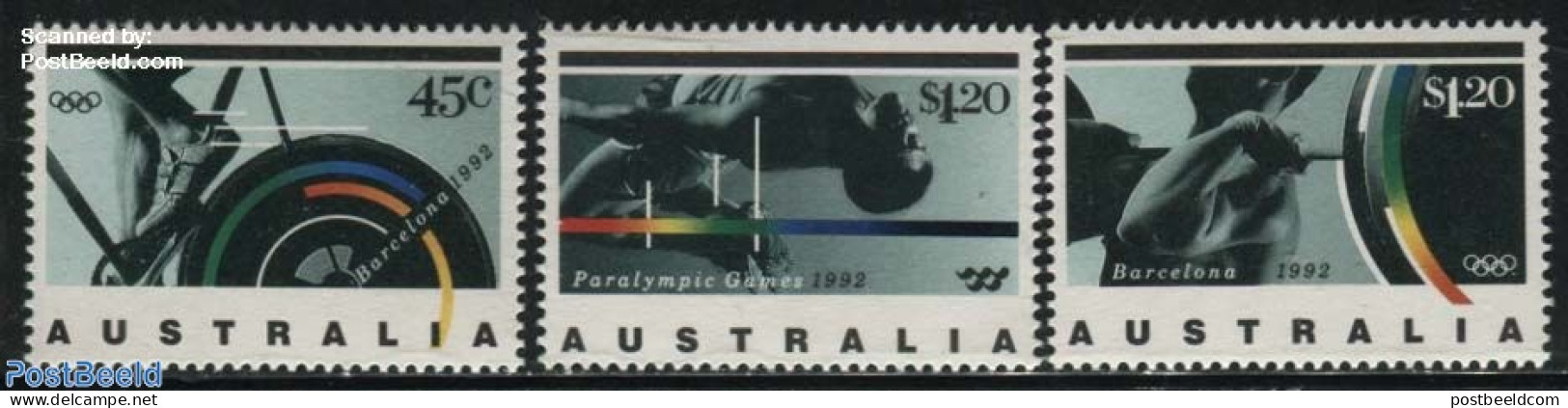 Australia 1992 Olympic Games 3v, Mint NH, Sport - Athletics - Cycling - Olympic Games - Weightlifting - Nuovi