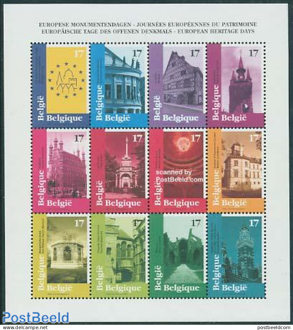 Belgium 1998 European Monuments 12v M/s, Mint NH, History - Performance Art - Religion - Europa Hang-on Issues - Theat.. - Ongebruikt