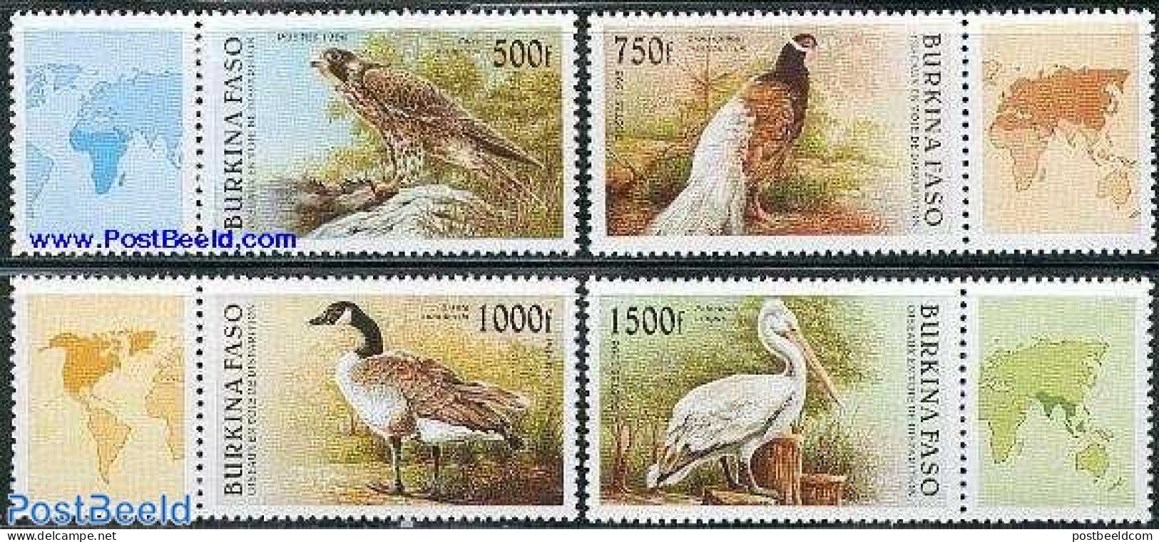 Burkina Faso 1996 Birds 4v+tabs, Mint NH, Nature - Birds - Birds Of Prey - Storks - Geese - Andere & Zonder Classificatie