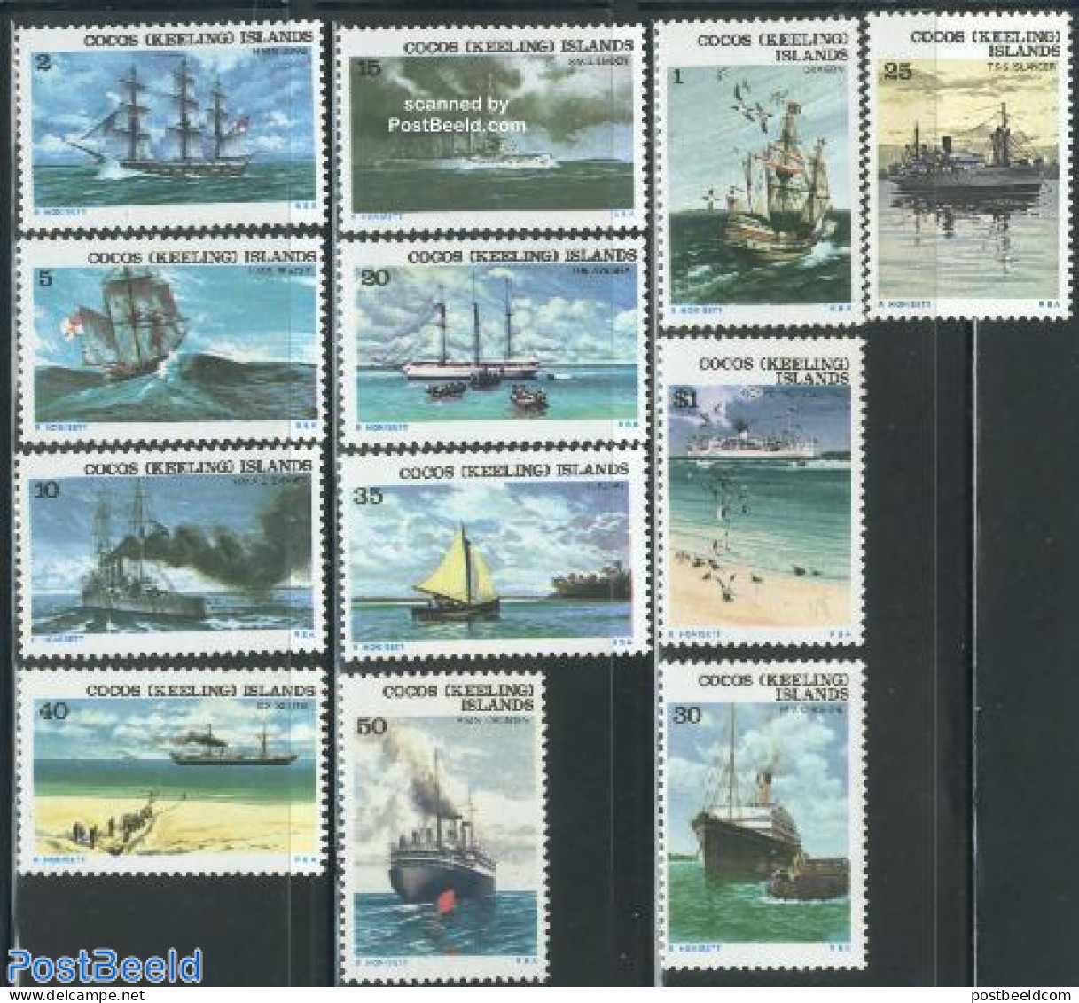 Cocos Islands 1976 Definitives, Ships 12v, Mint NH, Nature - Transport - Birds - Ships And Boats - Barche