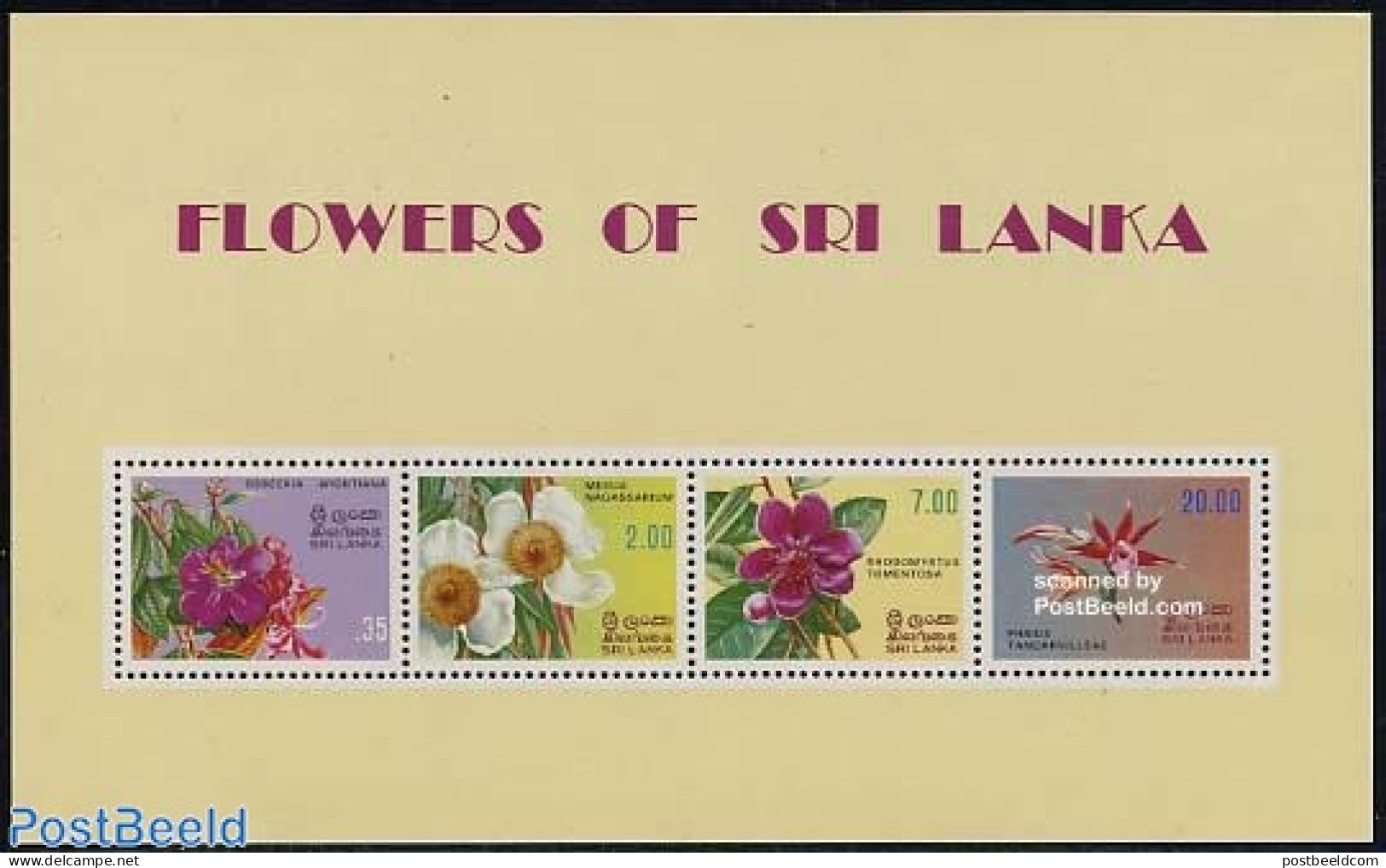 Sri Lanka (Ceylon) 1982 Flowers S/s, Mint NH, Nature - Flowers & Plants - Sri Lanka (Ceylan) (1948-...)