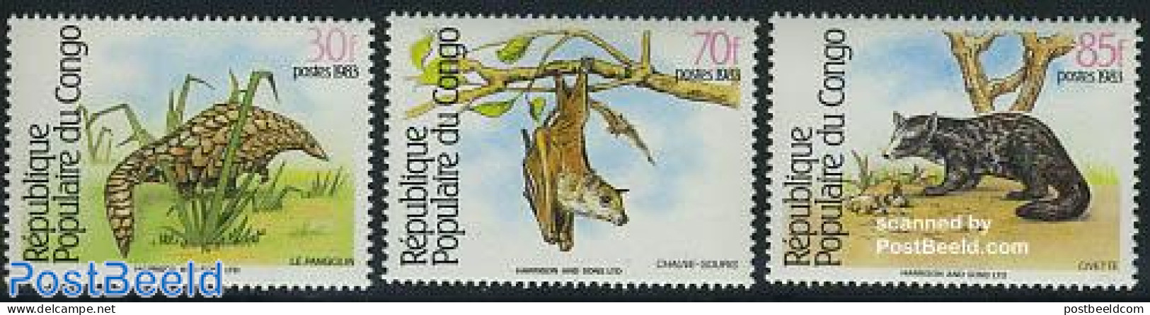 Congo Republic 1983 Animals 3v, Mint NH, Nature - Animals (others & Mixed) - Bats - Other & Unclassified