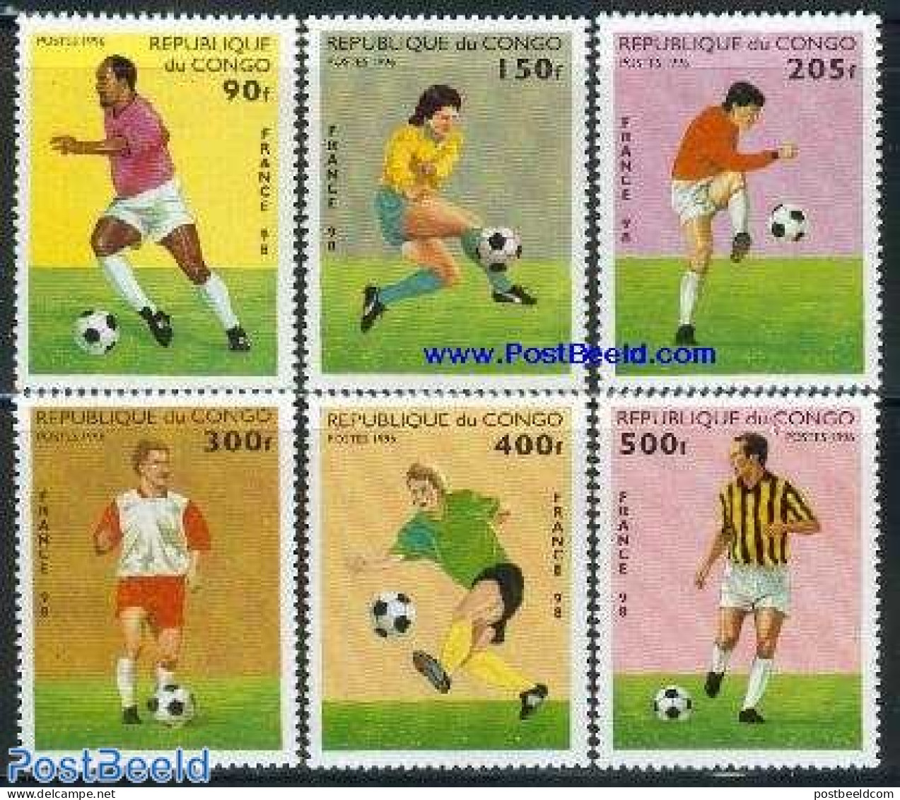 Congo Republic 1996 World Cup Football France 6v, Mint NH, Sport - Football - Andere & Zonder Classificatie