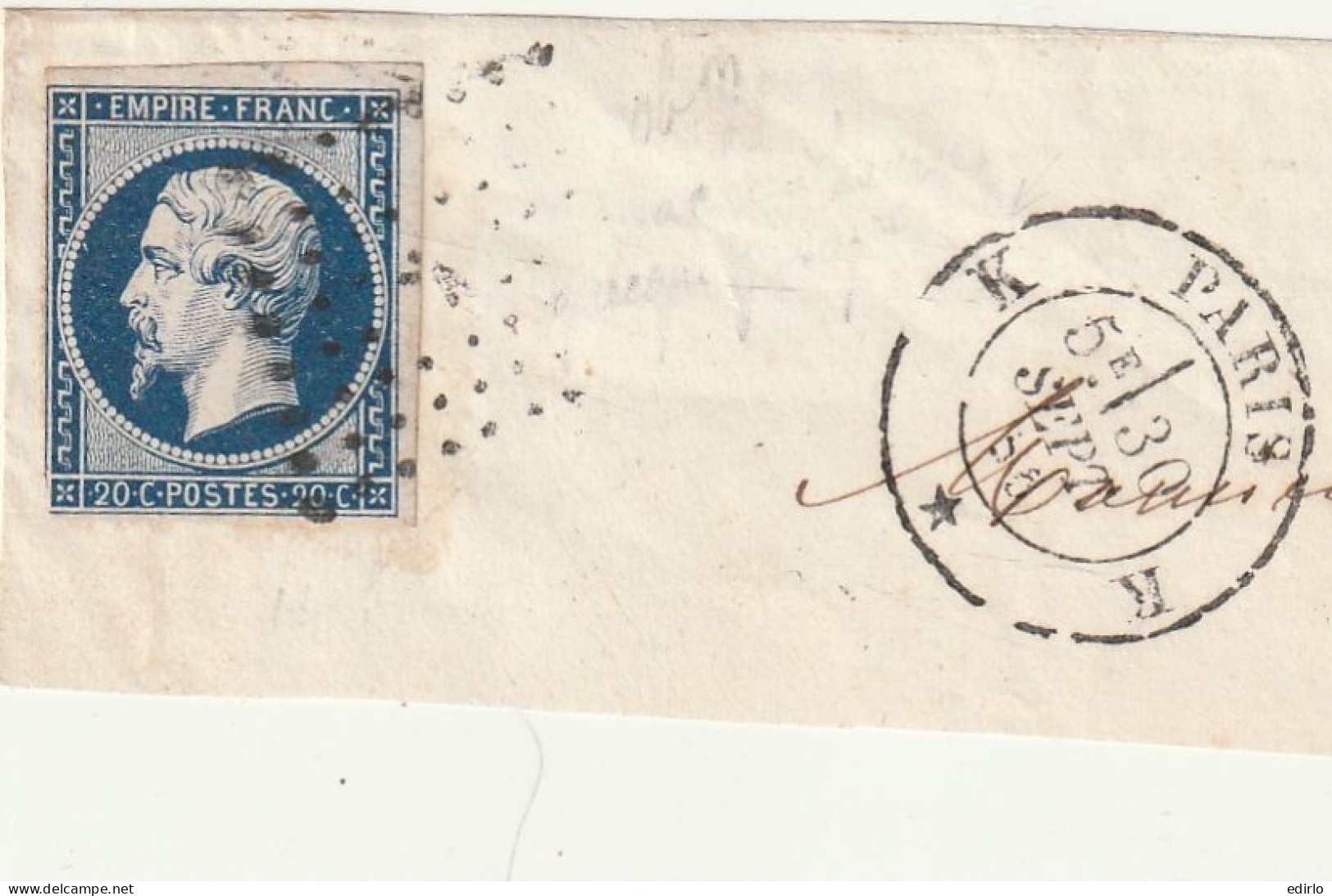 ///   FRANCE /// N° 14 Bleu 20cts  Bleu Noir  Sur Fragment - 1853-1860 Napoléon III