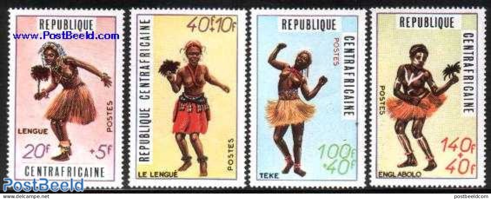 Central Africa 1971 Tradional Dances 4v, Mint NH, Performance Art - Various - Dance & Ballet - Costumes - Folklore - Dance