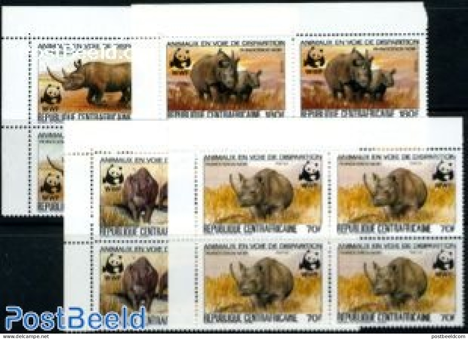 Central Africa 1983 Rhino 4v, Corner Blocks Of 4 [+] SPECIAL OFFER, Mint NH, Nature - Animals (others & Mixed) - Rhino.. - Central African Republic