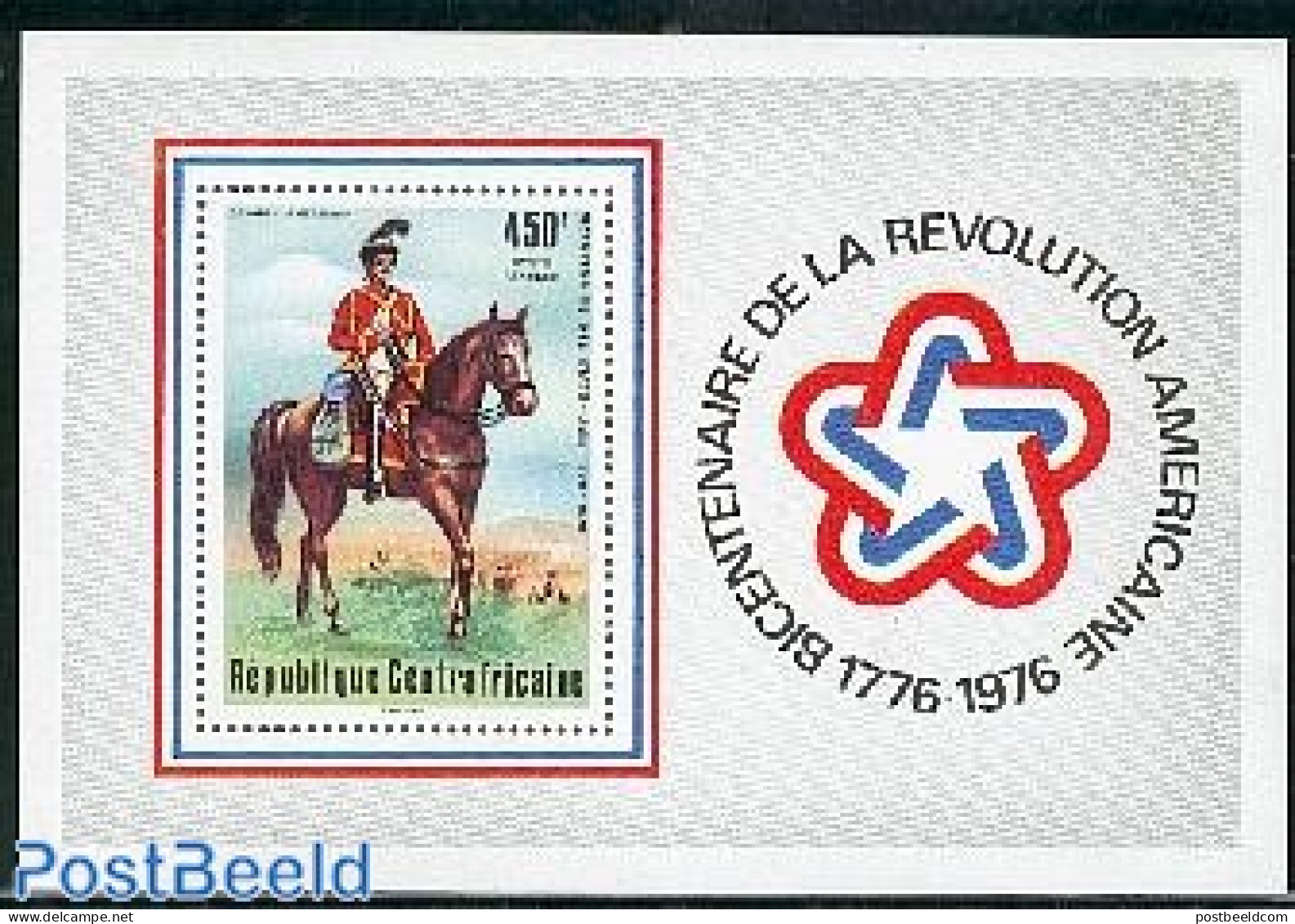 Central Africa 1976 American Bicentenary S/s, Mint NH, History - Nature - Various - US Bicentenary - Horses - Uniforms - Costumes