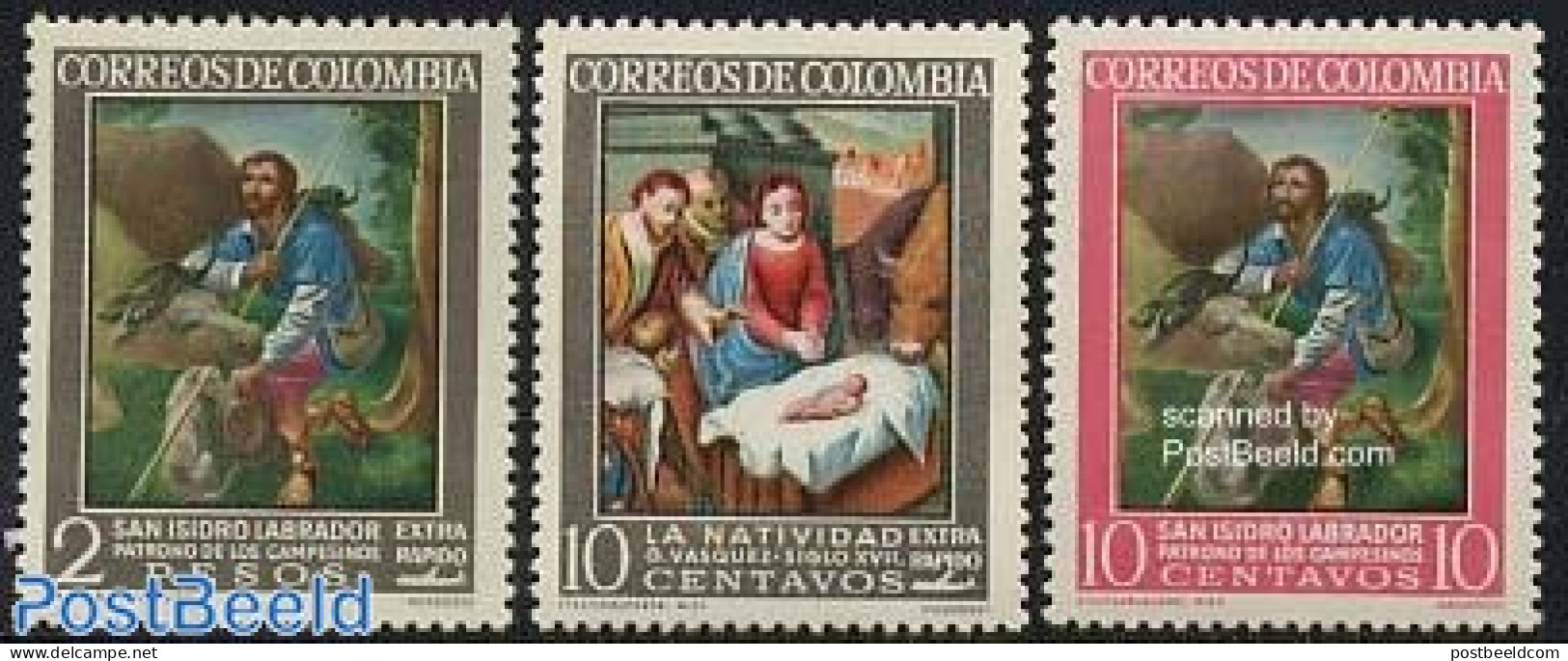 Colombia 1962 Religious Paintings 3v, Mint NH, Religion - Religion - Art - Paintings - Colombie