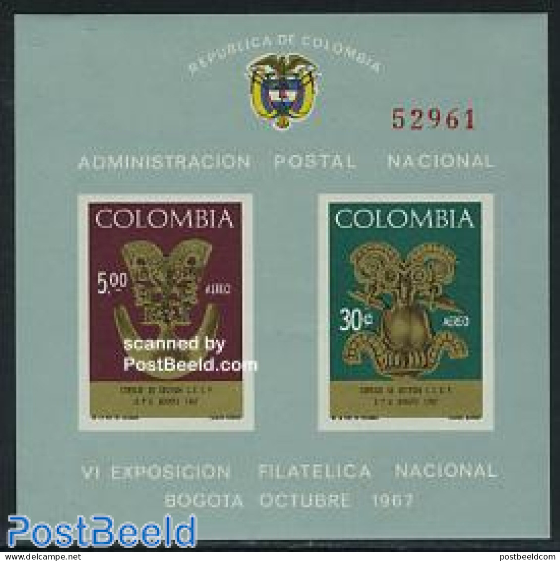 Colombia 1967 CCEP S/s, Mint NH, Post - Art - Art & Antique Objects - Post