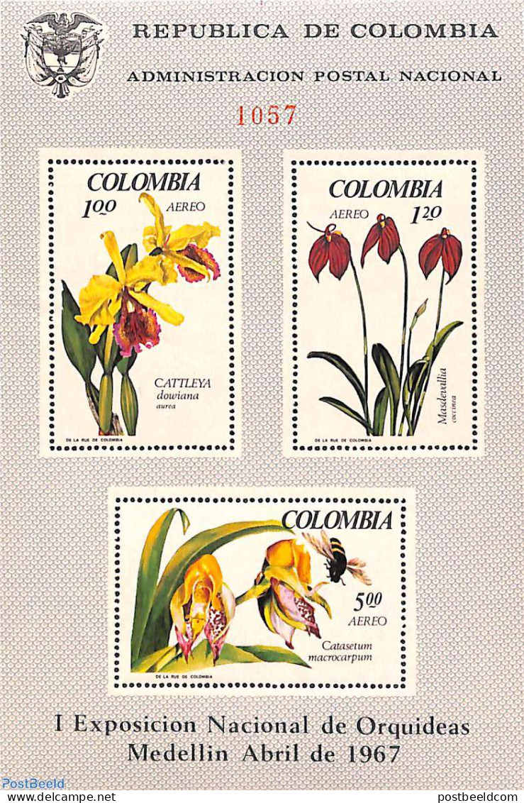 Colombia 1967 Orchid Exposition S/s, Mint NH, Nature - Flowers & Plants - Orchids - Colombie
