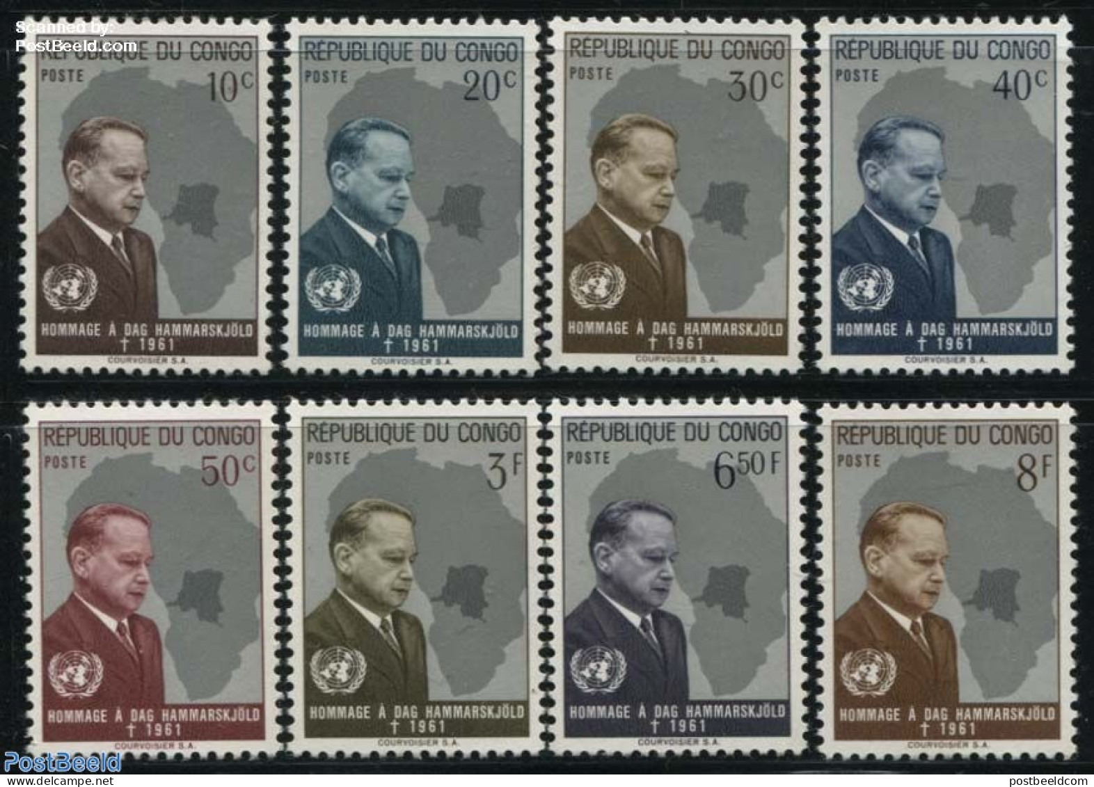 Congo (Kinshasa) 1962 Dag Hammarskjold 8v, Mint NH, History - Various - Politicians - United Nations - Maps - Géographie