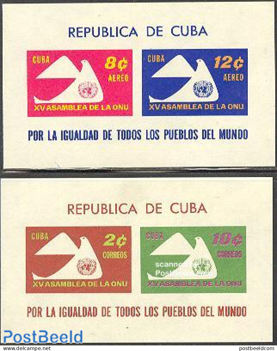 Cuba 1961 15 Years United Nations 2 S/s, Mint NH, History - United Nations - Unused Stamps