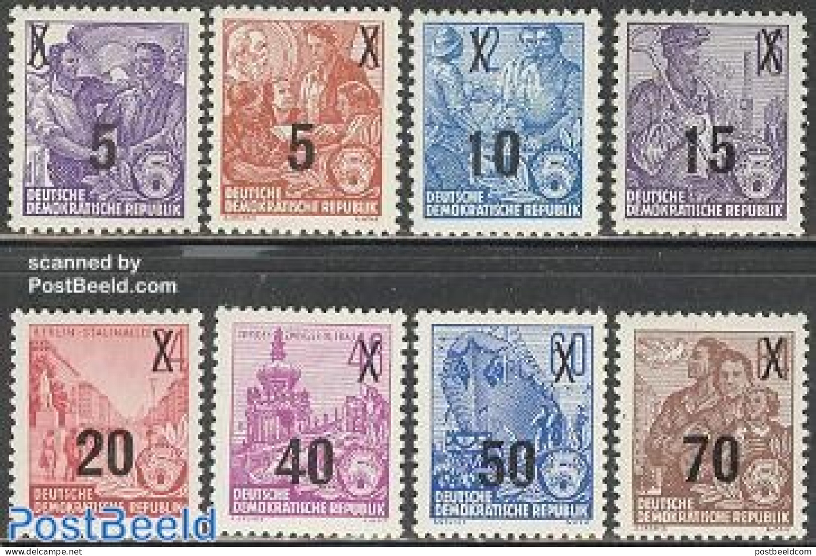 Germany, DDR 1954 Definitives Overprinted 8v, Mint NH, Transport - Various - Automobiles - Ships And Boats - Agriculture - Unused Stamps