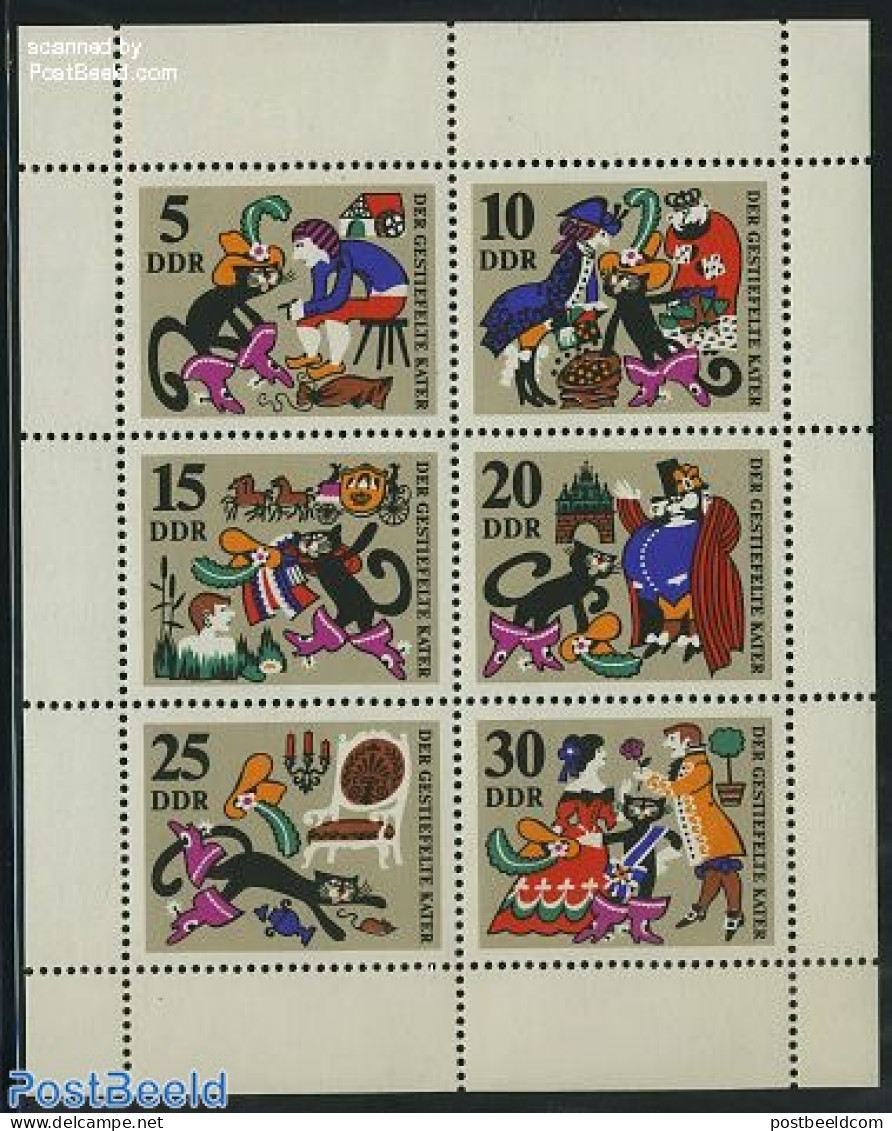 Germany, DDR 1968 Fairy Tales 6v M/s, Mint NH, Nature - Cats - Art - Fairytales - Unused Stamps