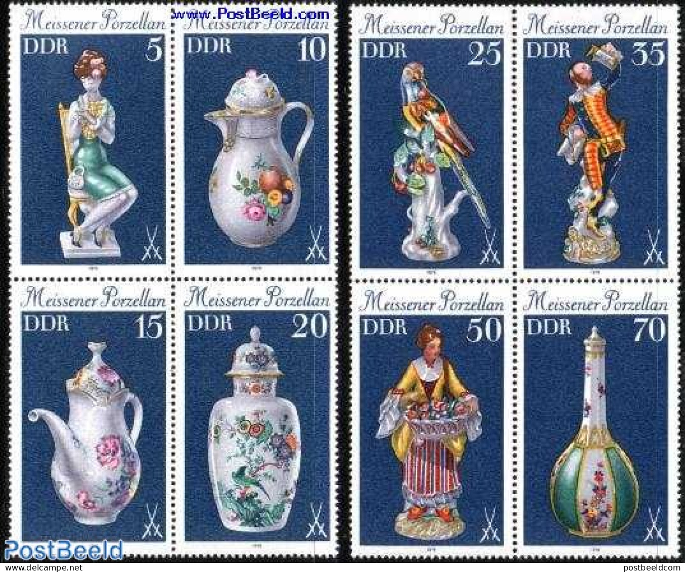 Germany, DDR 1979 Meissen Porcelain 2x4v [+], Mint NH, Nature - Parrots - Art - Art & Antique Objects - Ceramics - Unused Stamps