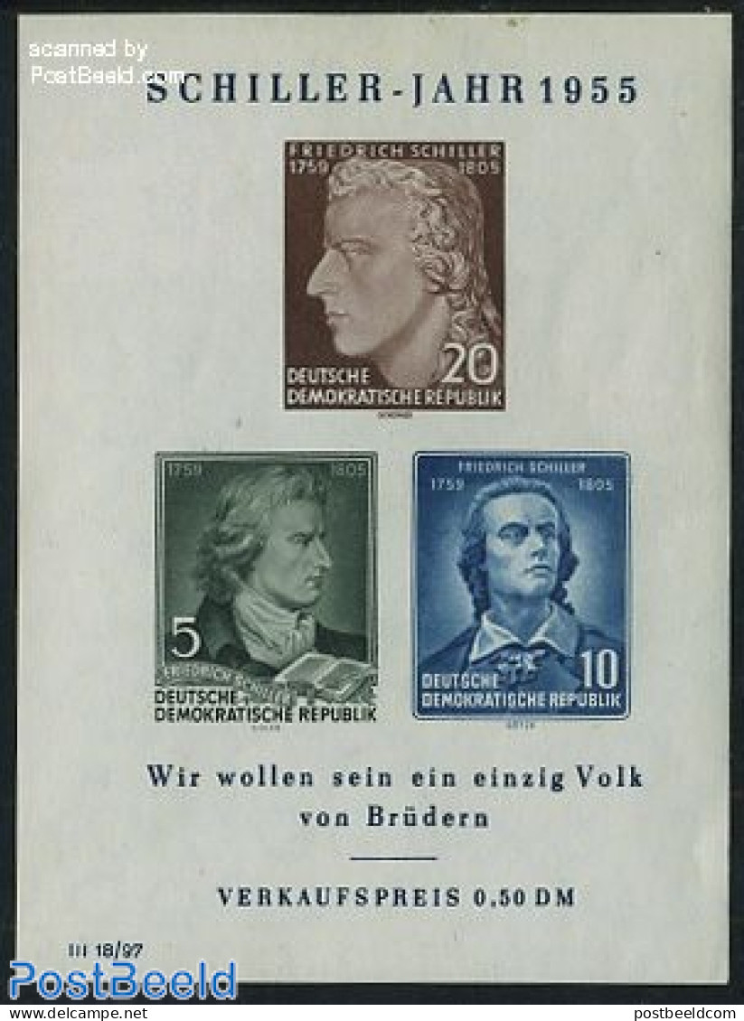Germany, DDR 1955 Schiller S/s, Mint NH, Art - Authors - Autres & Non Classés