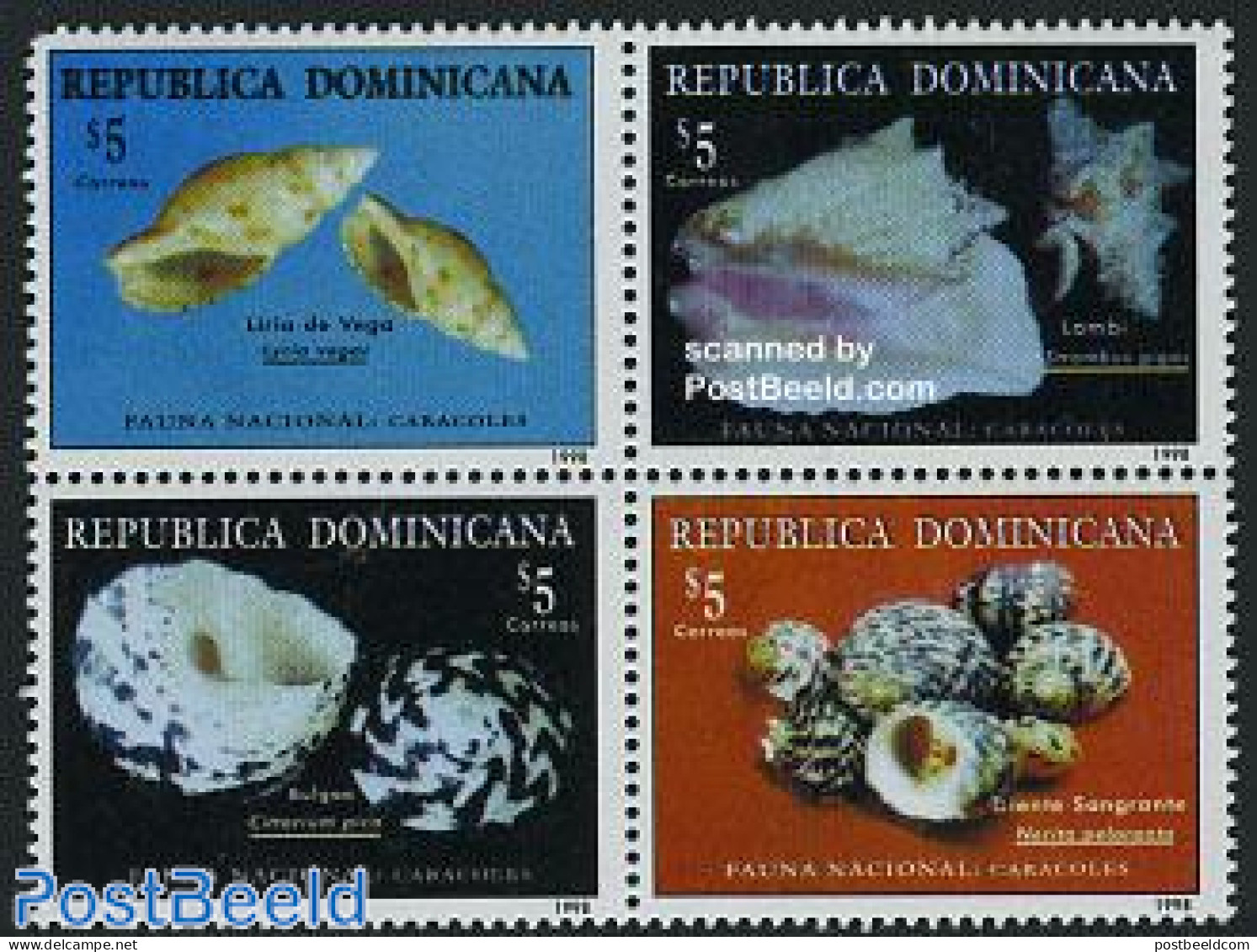 Dominican Republic 1998 Shells 4v [+], Mint NH, Nature - Shells & Crustaceans - Mundo Aquatico