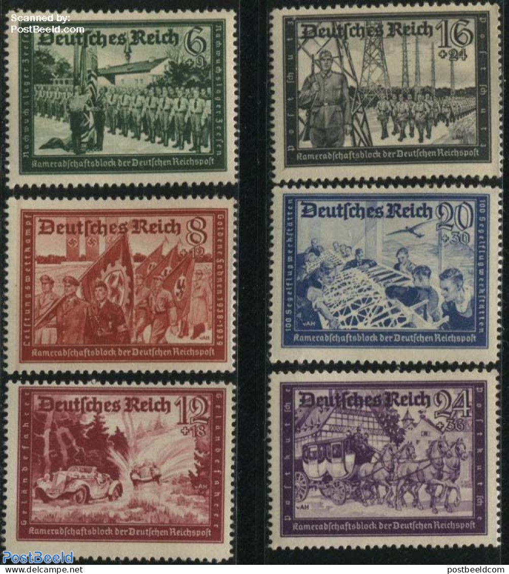 Germany, Empire 1941 Postal Camerads 6v, Mint NH, Nature - Transport - Horses - Automobiles - Aircraft & Aviation - Unused Stamps