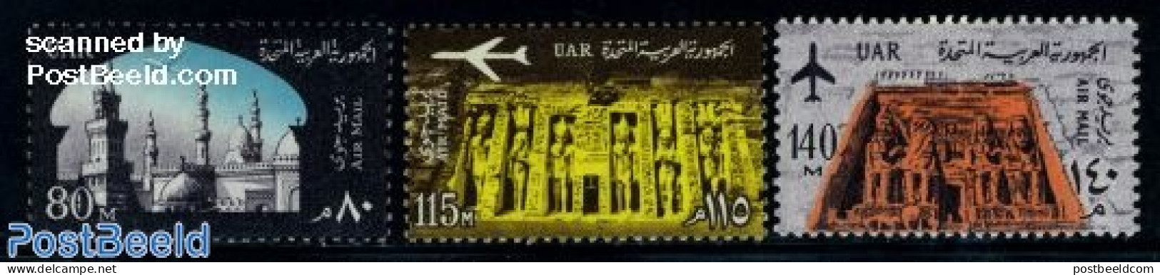 Egypt (Republic) 1963 Airmail Definitives 3v, Mint NH, History - Transport - Archaeology - Aircraft & Aviation - Art -.. - Neufs