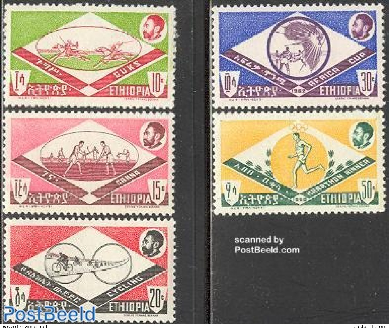 Ethiopia 1962 Sports 5v, Mint NH, Nature - Sport - Horses - Cycling - Football - Hockey - Sport (other And Mixed) - Cycling