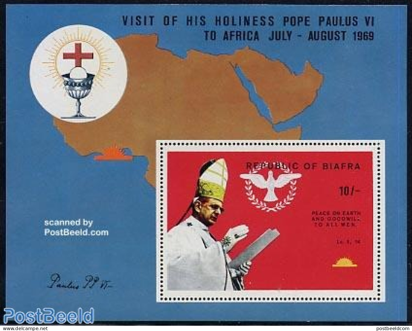 Biafra 1969 Popes Visit In Africa S/s, Mint NH, Religion - Various - Pope - Religion - Maps - Popes