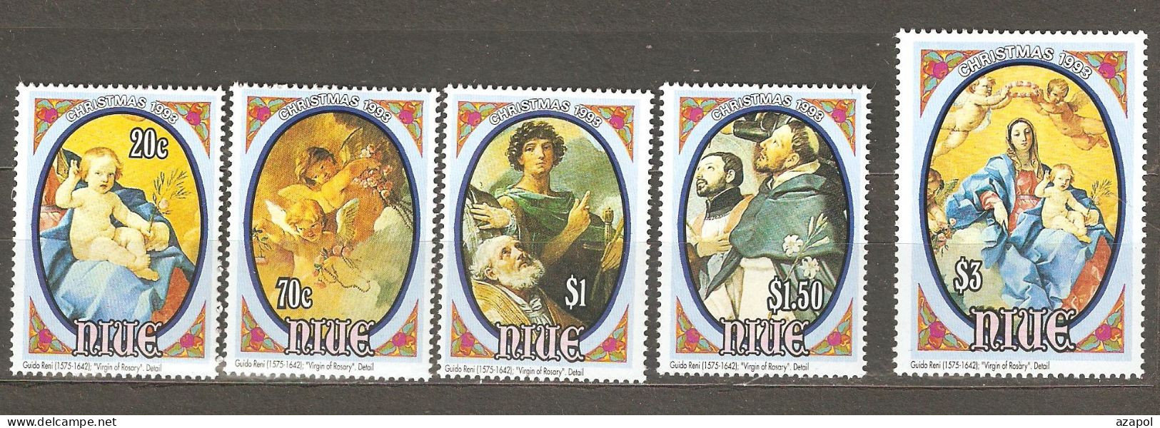 Niue: Full Set Of 5 Mint Stamps, Christmas - Painting By G.Reni, 1993, Mi#836-40, MNH - Niue