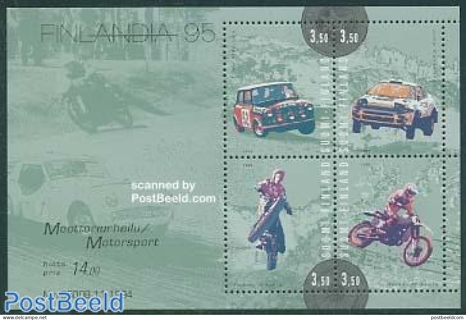 Finland 1995 Finlandia S/s, Mint NH, Sport - Transport - Autosports - Sport (other And Mixed) - Automobiles - Motorcyc.. - Neufs