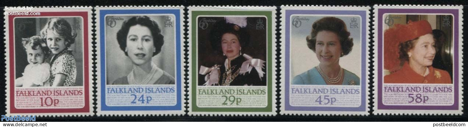 Falkland Islands 1986 Elizabeth II Birthday 5v, Mint NH, History - Kings & Queens (Royalty) - Koniklijke Families