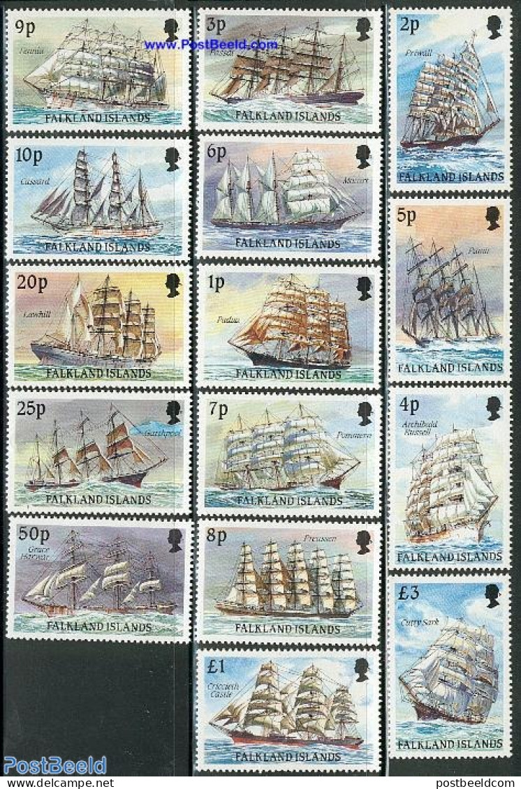 Falkland Islands 1989 Ships 15v (no Year On Stamps), Mint NH, Transport - Ships And Boats - Boten