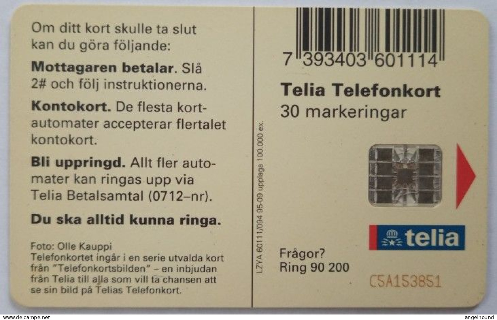 Sweden 30Mk. Chip Card - Bird 1 , Lapland Owl - Svezia