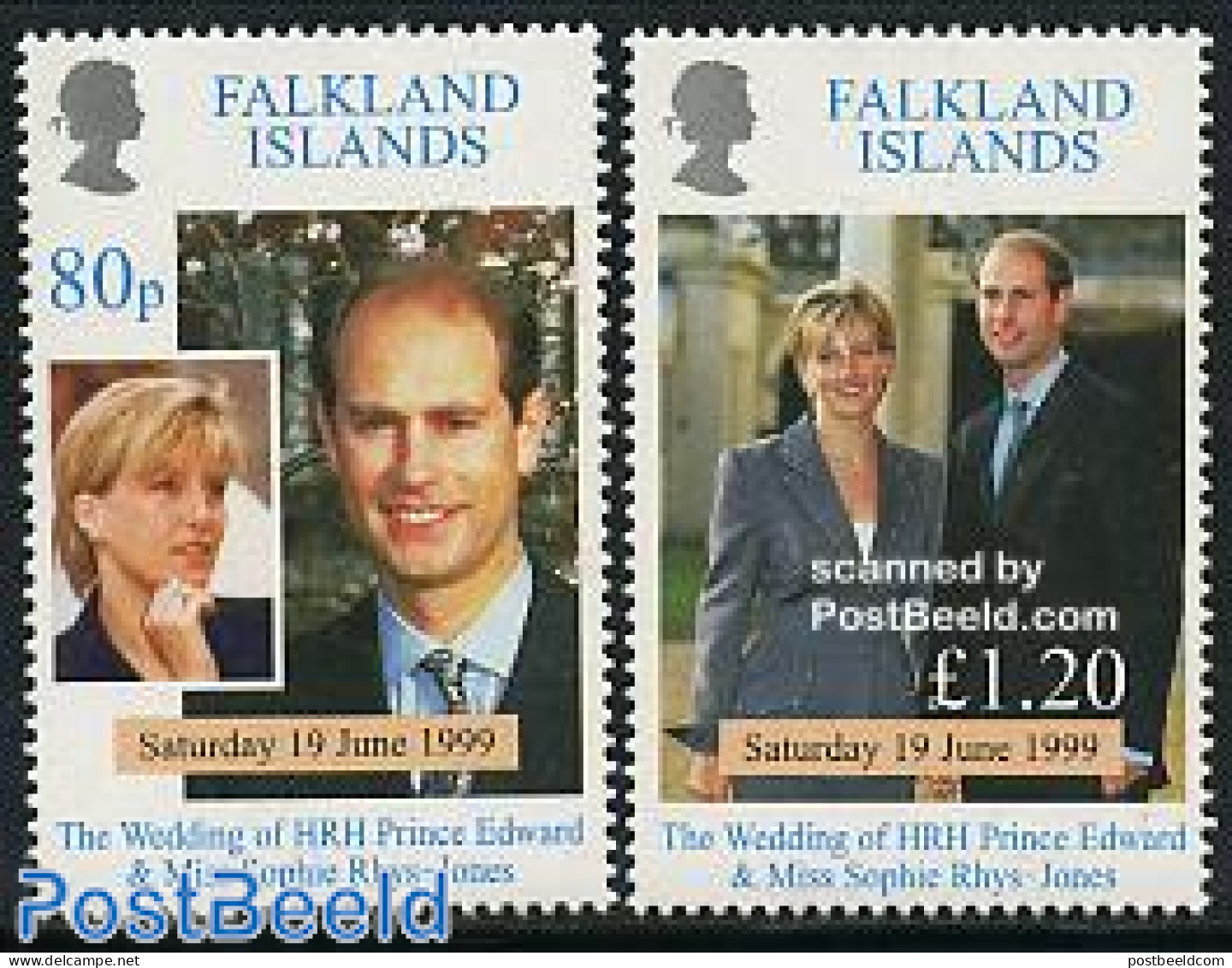 Falkland Islands 1999 Edward And Sophie Wedding 2v, Mint NH, History - Kings & Queens (Royalty) - Familles Royales