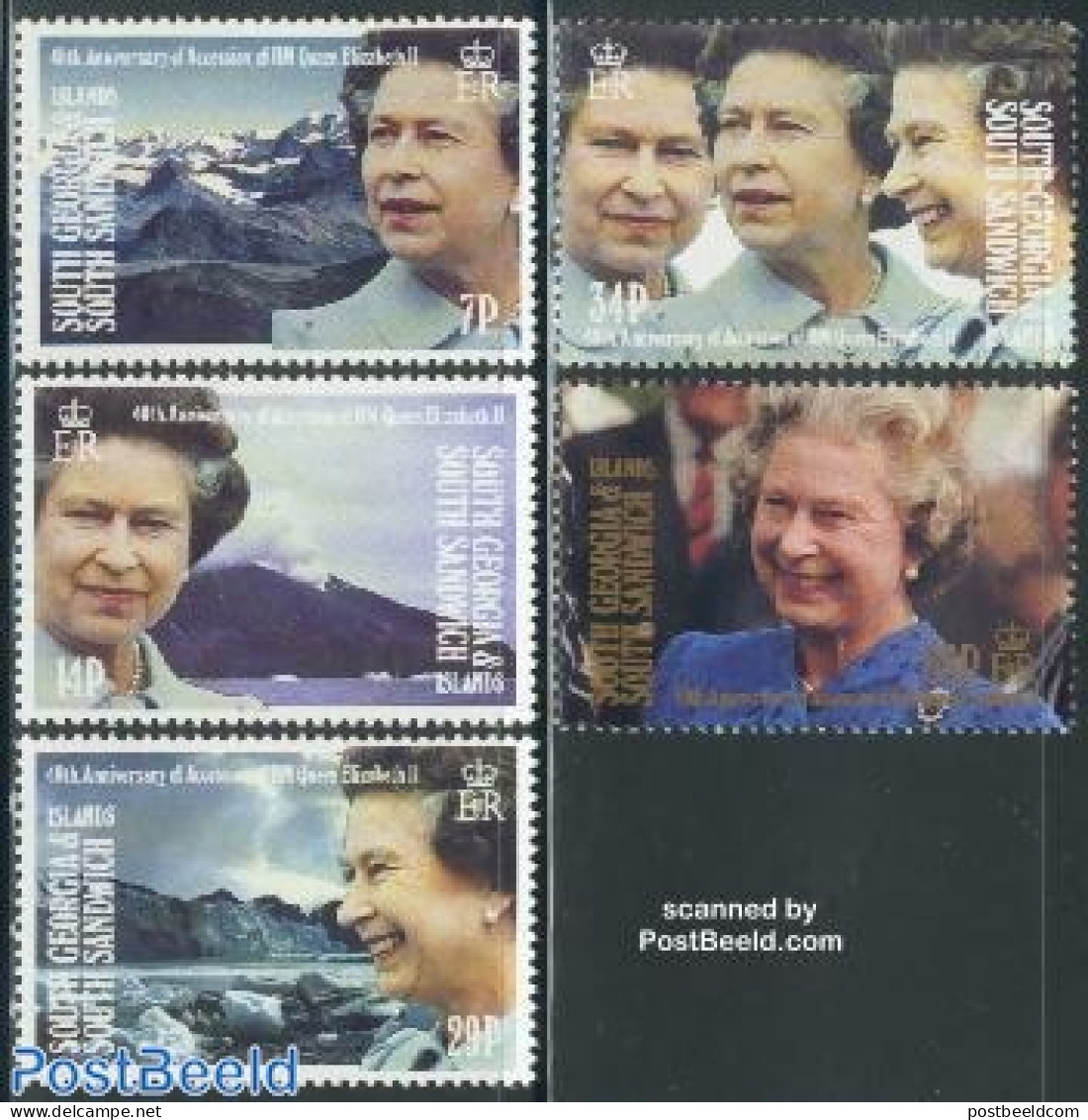 South Georgia / Falklands Dep. 1992 Accession 40th Anniversary 5v, Mint NH, History - Sport - Kings & Queens (Royalty).. - Koniklijke Families