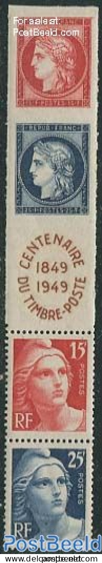France 1949 Stamp Centenary 4v+tab [::T::], Mint NH, 100 Years Stamps - Unused Stamps
