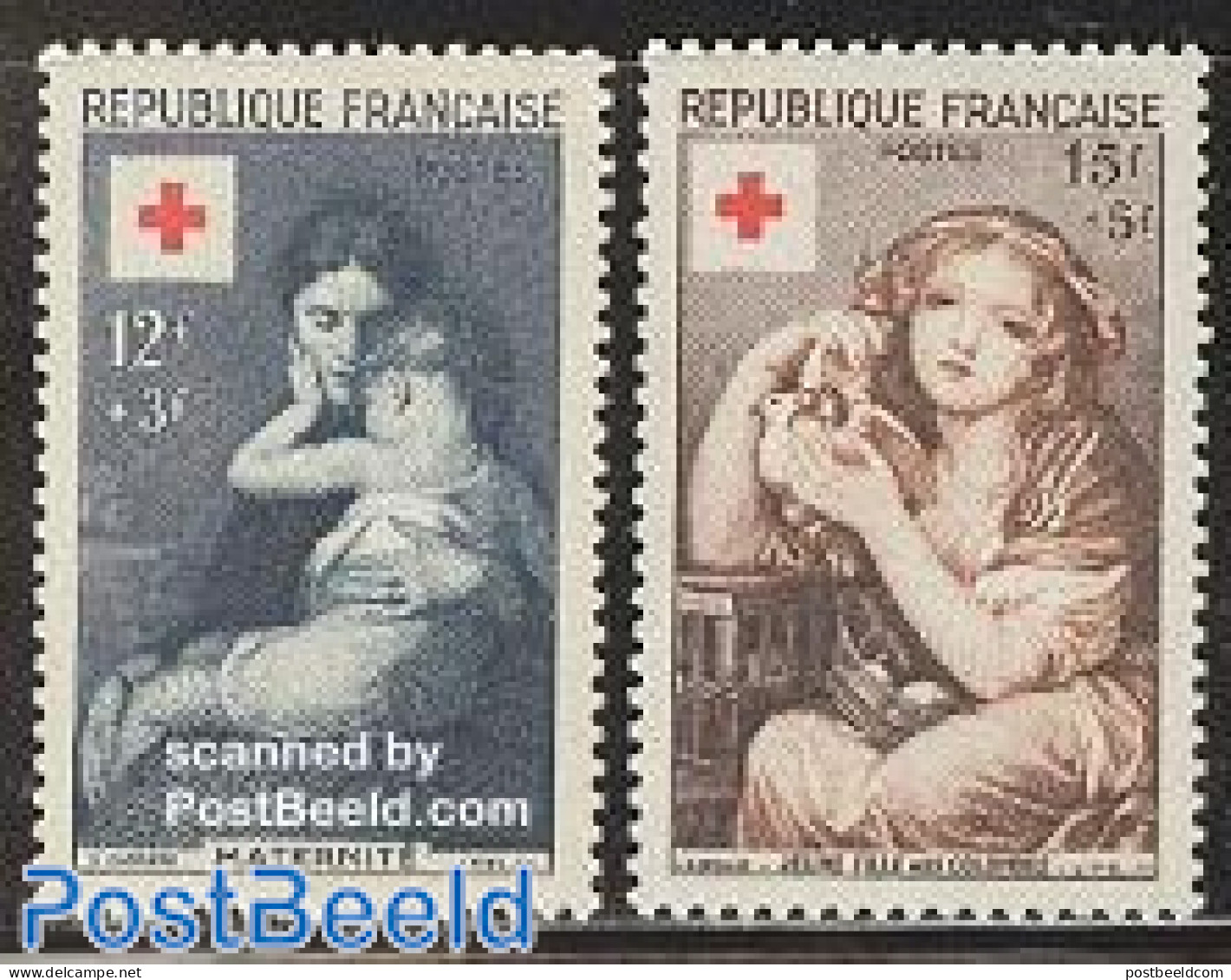 France 1954 Red Cross 2v, Mint NH, Health - Nature - Red Cross - Birds - Art - Paintings - Neufs