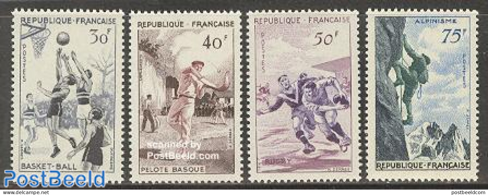 France 1956 Sports 4v, Mint NH, Sport - Basketball - Mountains & Mountain Climbing - Rugby - Sport (other And Mixed) - Neufs