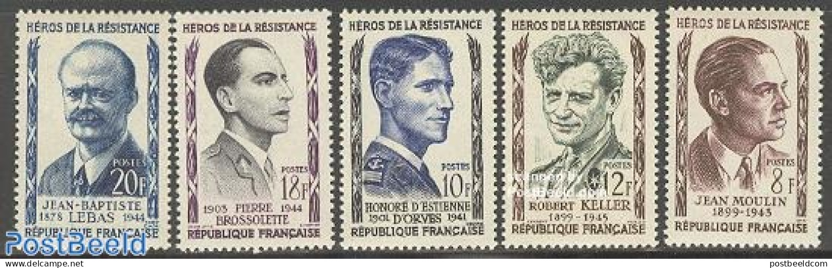 France 1957 Heroes Of Resistance 5v, Mint NH, History - World War II - Unused Stamps