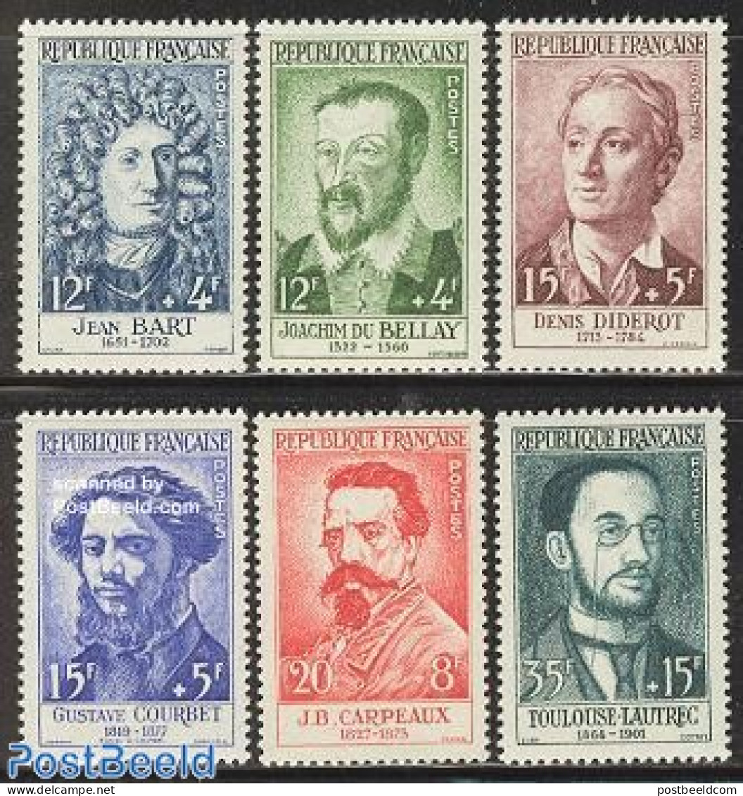 France 1958 Famous Persons 6v, Mint NH, Art - Authors - Henri De Toulouse-Lautrec - Sculpture - Self Portraits - Neufs