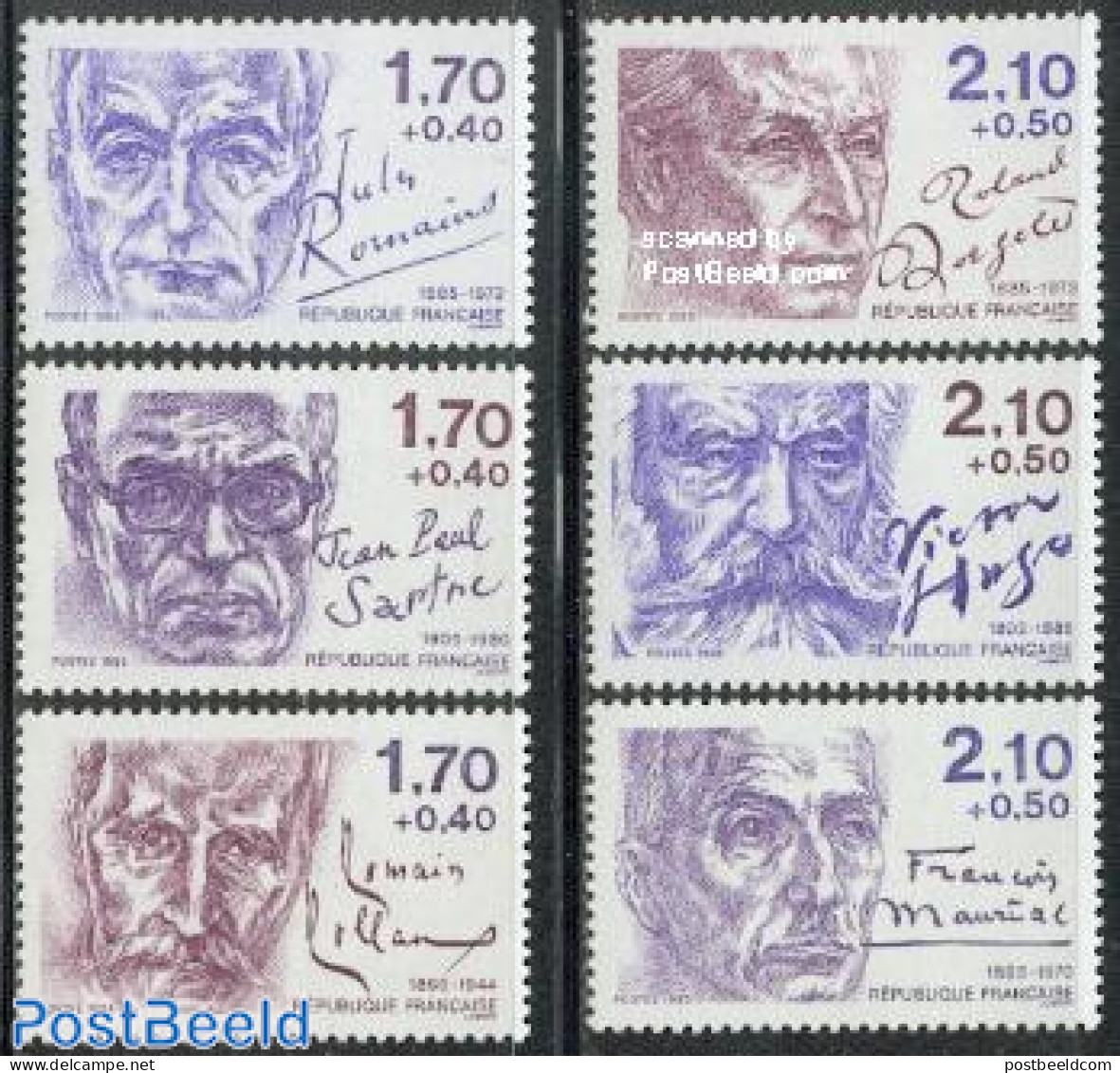 France 1985 Famous Authors 6v, Mint NH, Art - Authors - Handwriting And Autographs - Ungebraucht