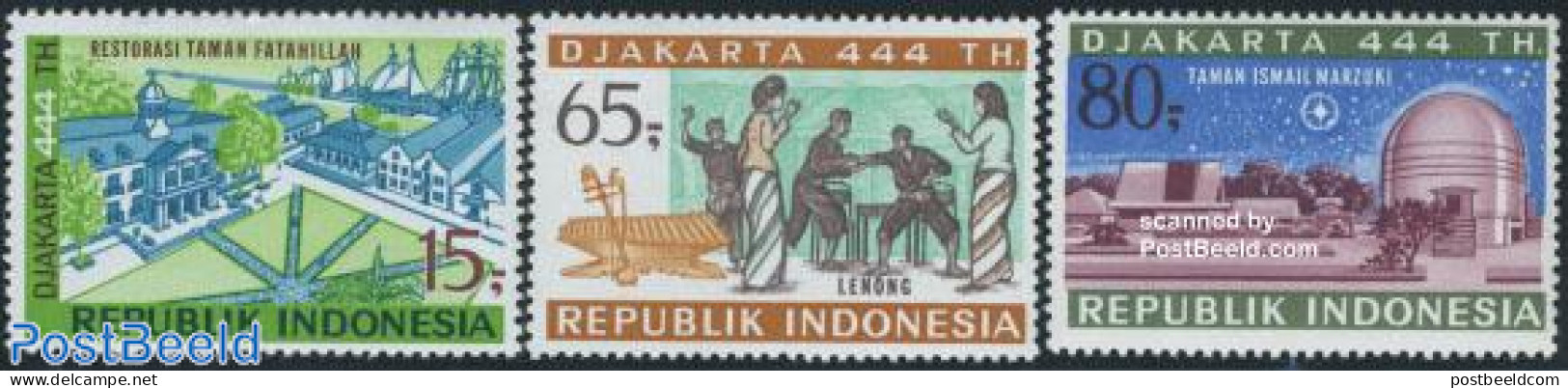 Indonesia 1971 444th Anniversary Jakarta 3v, Mint NH, Performance Art - Science - Transport - Theatre - Astronomy - Sh.. - Theater