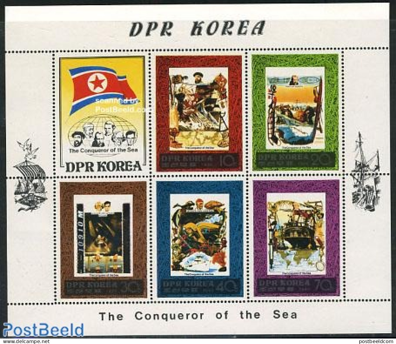 Korea, North 1980 The Conqueror Of The Sea 5v M/s, Mint NH, History - Transport - Explorers - Ships And Boats - Esploratori
